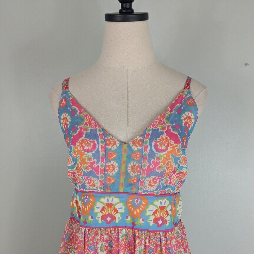 Gretchen Scott Midi Dress S Muli Floral Tropical Colorful Beachy Sundress Resort - Picture 2 of 11